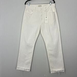 MOTHER MR | NEW The Chaser Ankle Cuff Fray in Tooth & Nail White Jeans 35